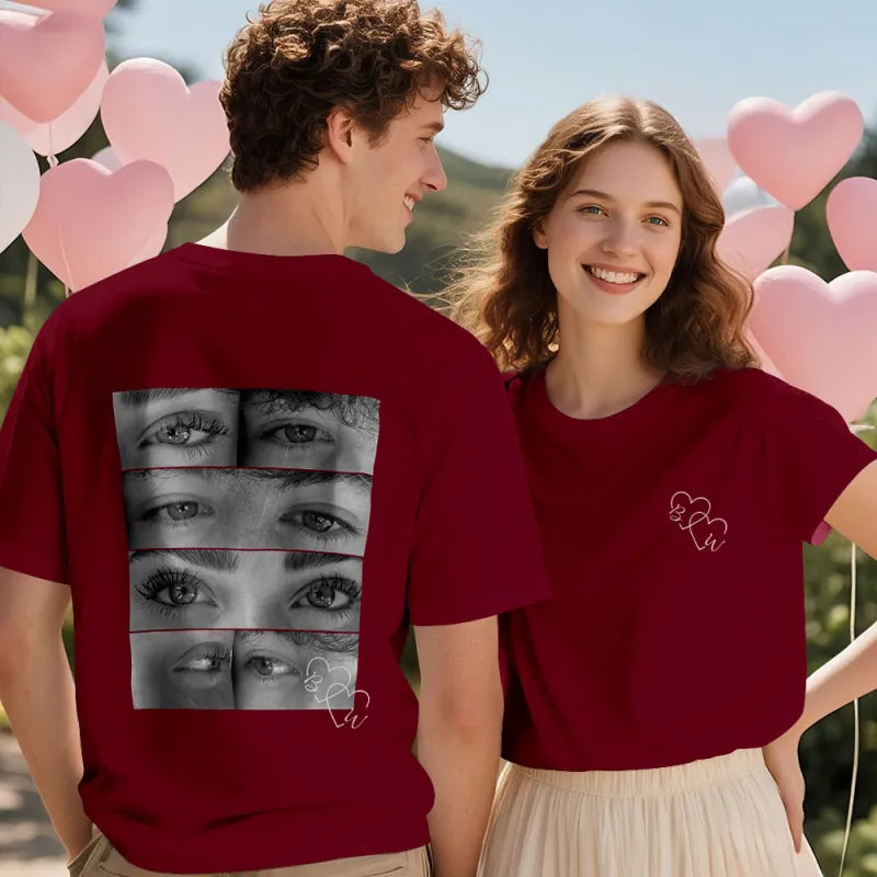Custom Photo Black & White Style T-shirt Personalized Eyes Shirt for Couple Valentines Gift