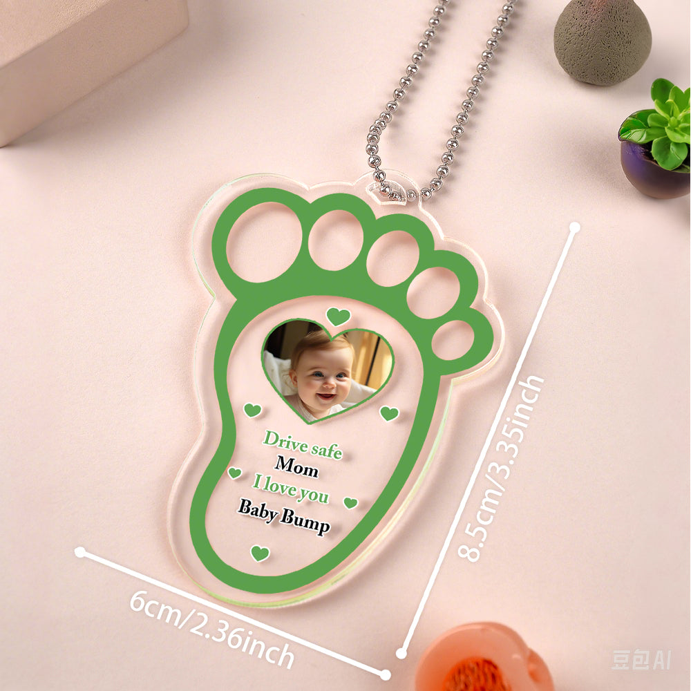 Personalized Drive Safe Baby Footprint Car Mirror Hanger Decoration Accessories Gift for Family