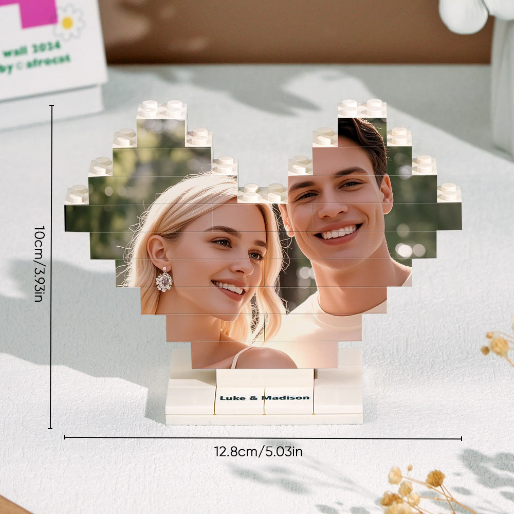 Personalized Heart Shape Photo Building Block with Stand Custom Brick Puzzle Gift for Lover