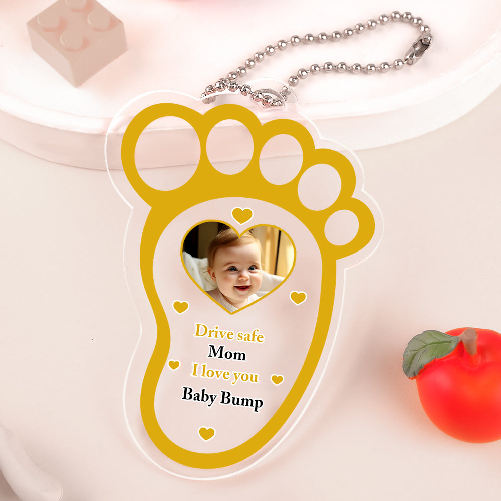 Personalized Drive Safe Baby Footprint Car Mirror Hanger Decoration Accessories Gift for Family
