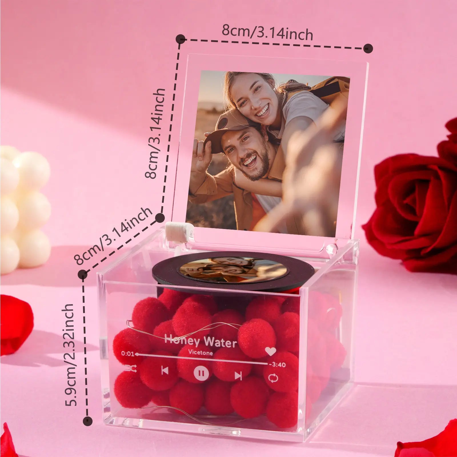 Custom Photo Mini Music Record Player Personalized Acrylic Box Unique Gift