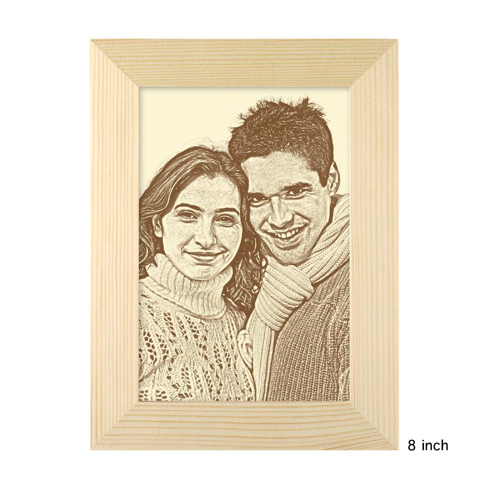 Personalized Engraved Photo Frame Wooden Sketch Effect - 6 Inches 8 Inches 10 Inches